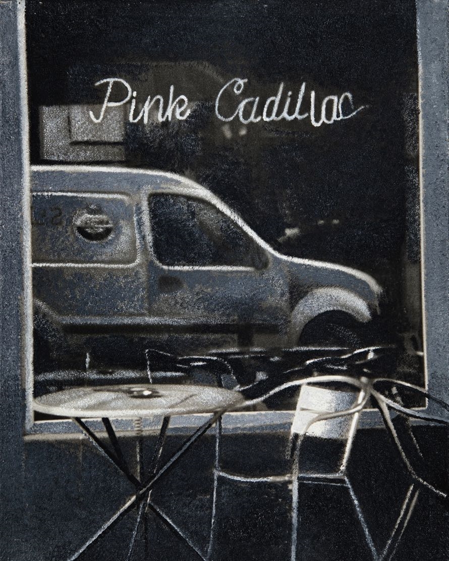 Artwork by Kormos Éva, Pink Cadillac, Made of mixed technique on canvas