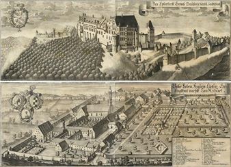 Das Churfürstl: Schloß Traußniz Nechst Landshuett (Trausnitz Castle); Unser Lieben Frauten Kloster Selingthal nechst Landtshuet (Seligenthal Monastery) - Johann Matthias Steidlin