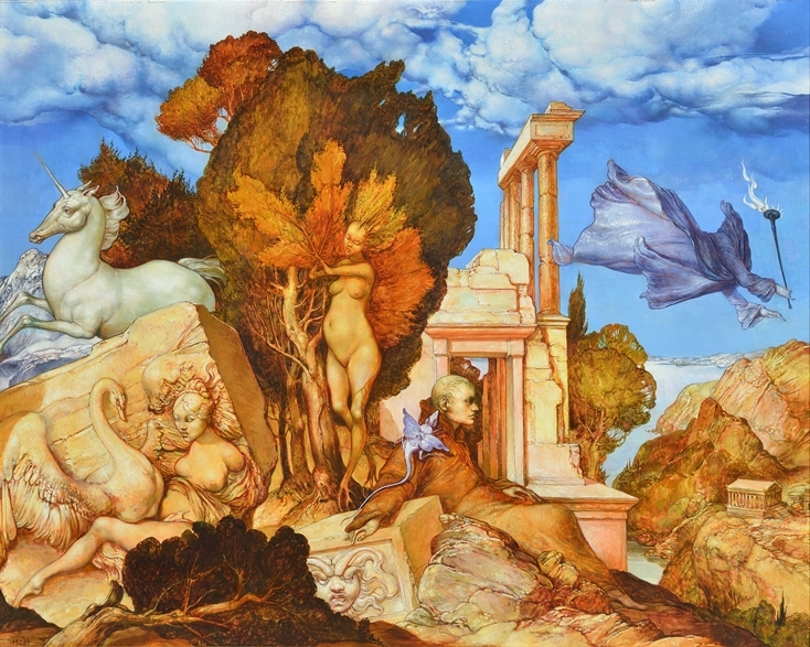 Artwork by Heinz Zander, Triptychon Hyperion in Griechenland, Made of Oil on hardboard