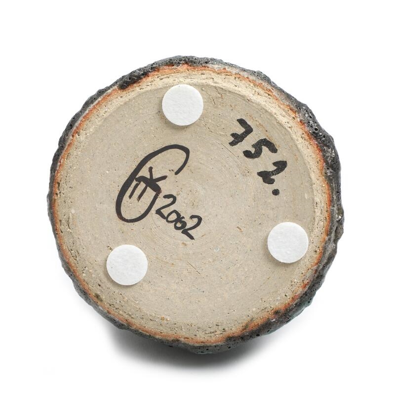 Artwork by Gurli Elbækgaard, Vase, decorated with thick green-blackish glaze with craters, Made of Stoneware