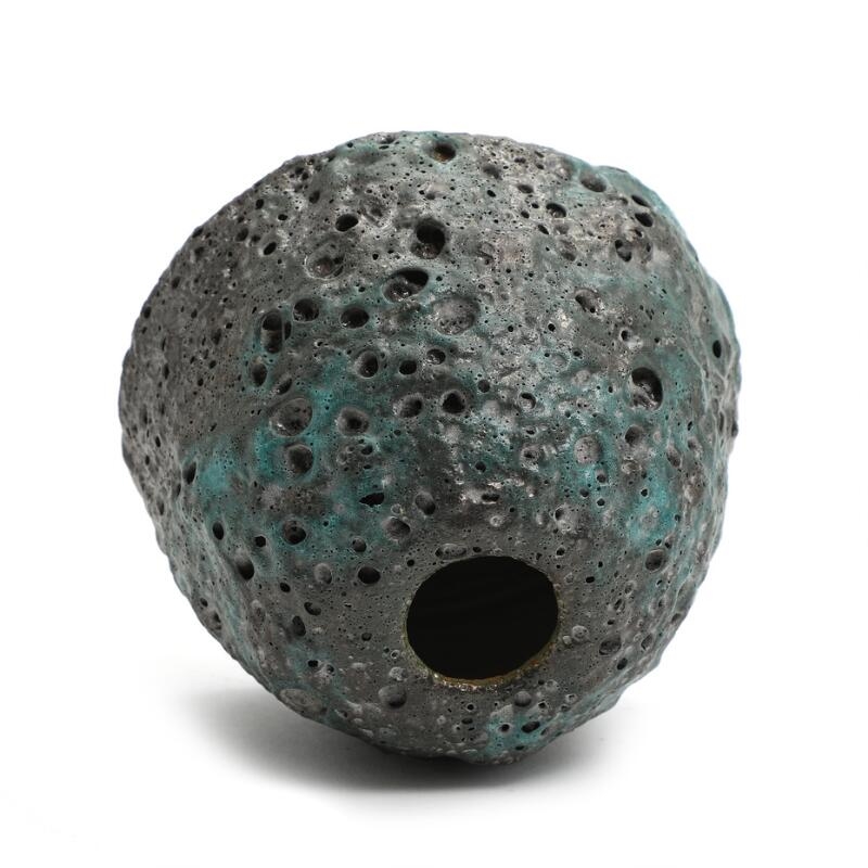 Artwork by Gurli Elbækgaard, Vase, decorated with thick green-blackish glaze with craters, Made of Stoneware