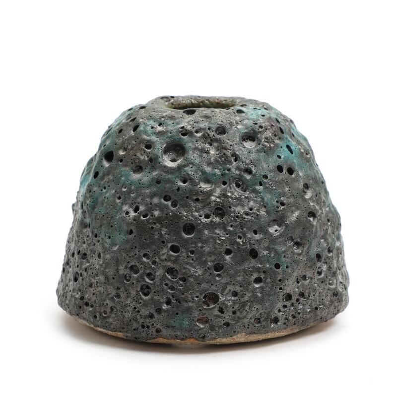 Artwork by Gurli Elbækgaard, Vase, decorated with thick green-blackish glaze with craters, Made of Stoneware