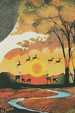 sunset and deer by Seiji Fujishiro
