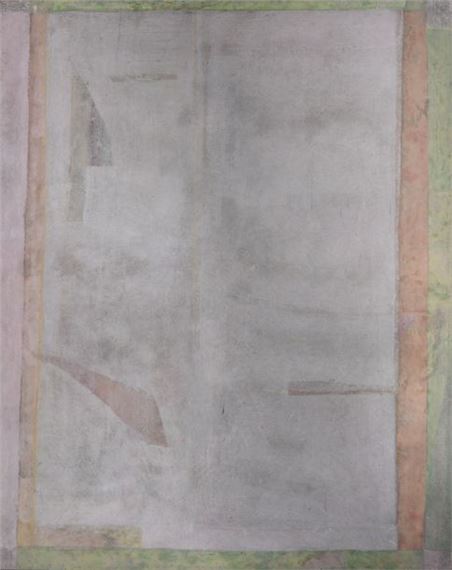 Composition en gris et parme sur fond vert by Michel Duport