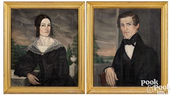 pair of portraits of Noah and Mary Eastman of New Hampshire - Joseph Chase Rutherford