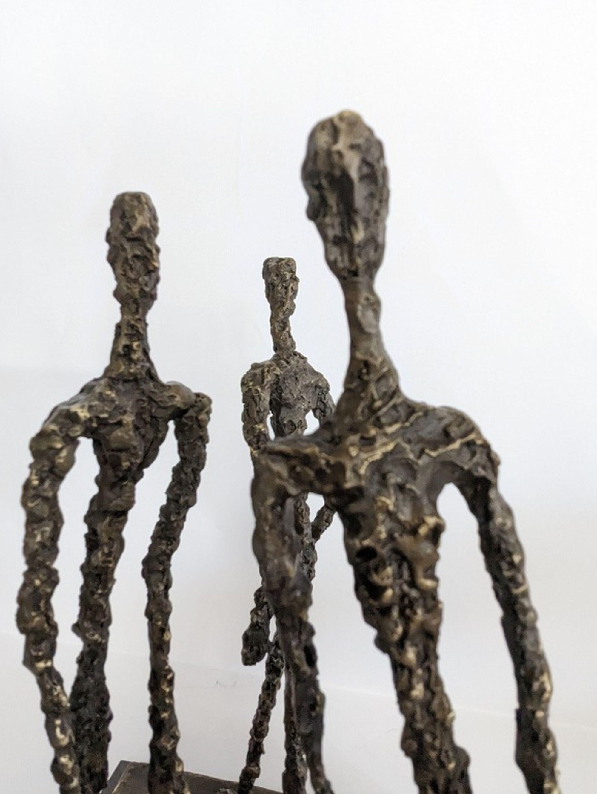 Artwork by Alberto Giacometti, Three Men Walking, Made of Bronze with applied patina on marble base
