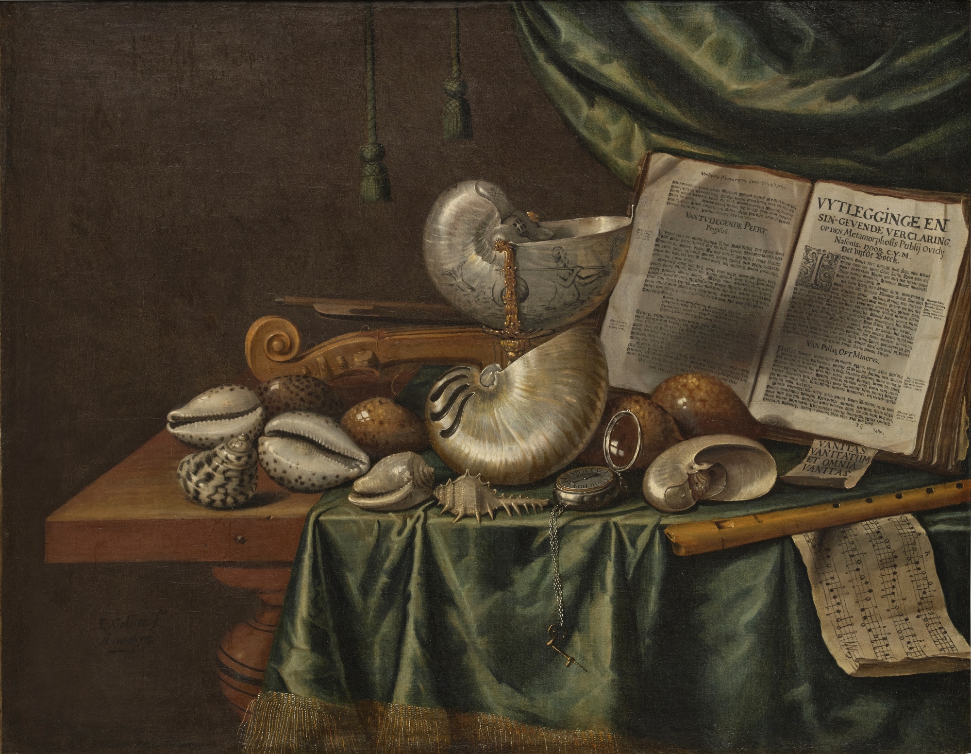 Edwaert Collier | Vanitas still life with assorted shells, musical ...