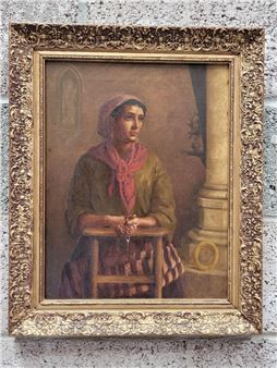 Woman in a knelling pose, her hands clasped in prayer - Charles Roberson