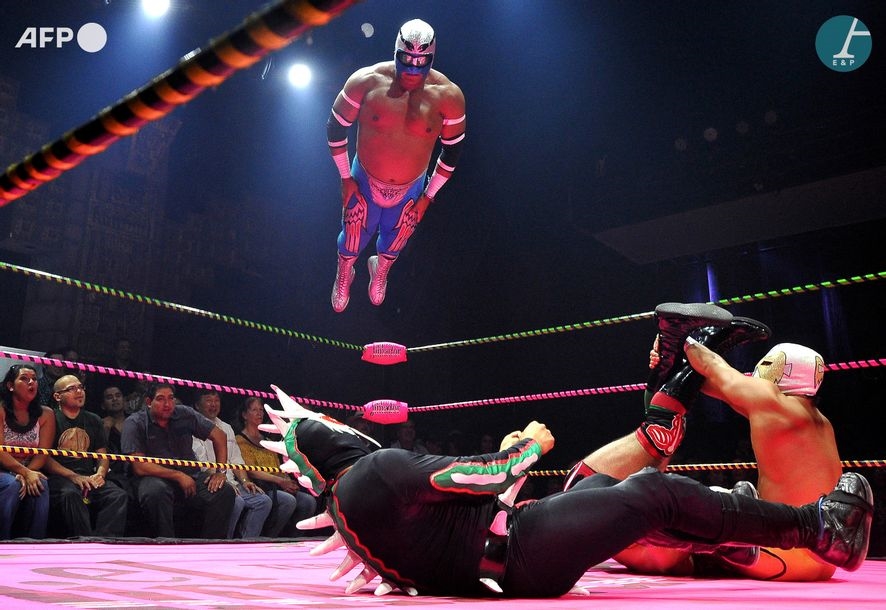 Wrestlers during Lucha Va Voom's Cinco de Mayan show at the Mayan Theatre by Joe Klamar