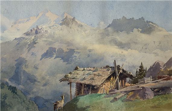 Goat by an Alpine Hut 'Kandersteg' by Henry Richard Beadon Donne