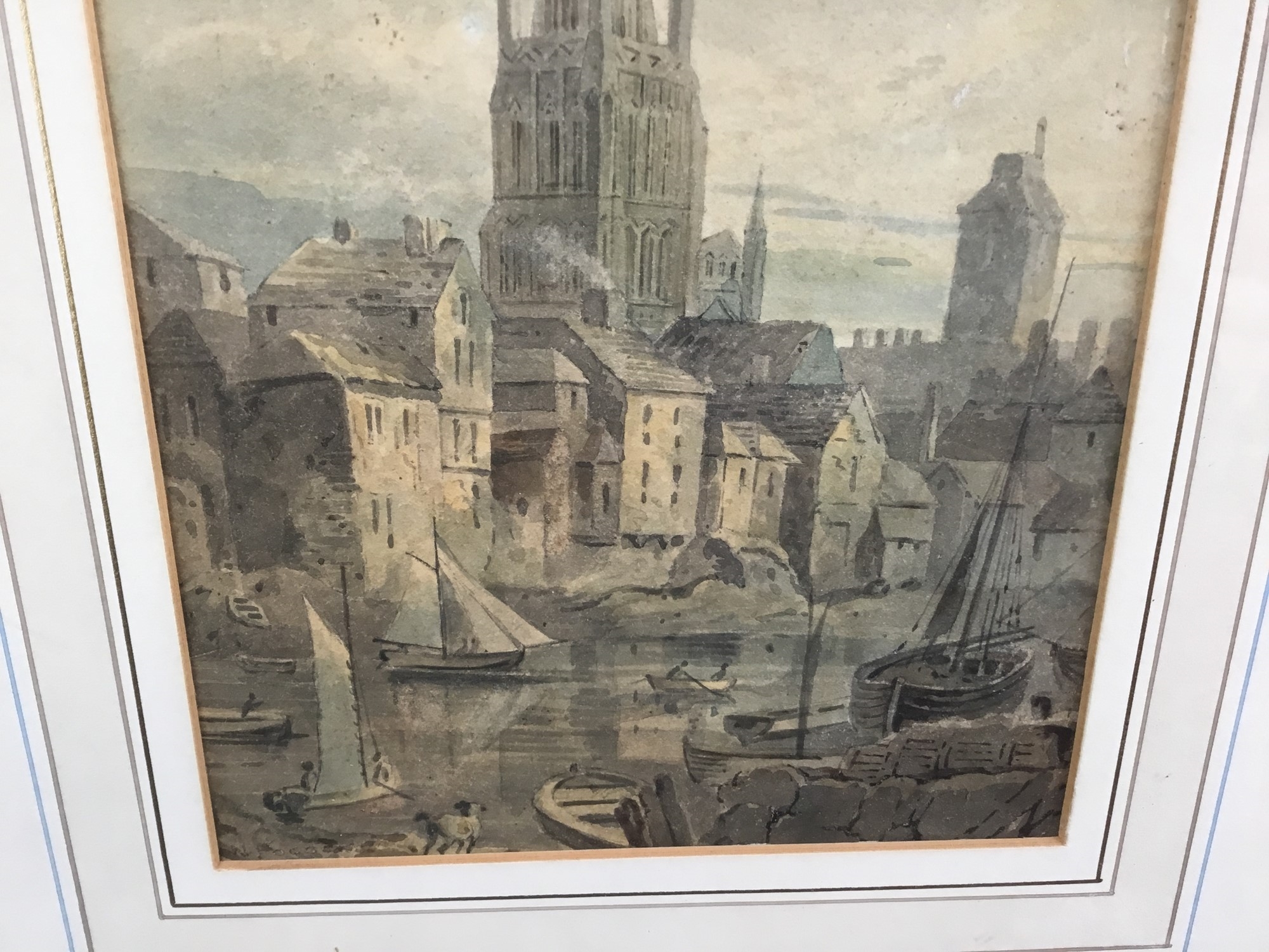 Nicholas Pocock | Harbour scene with boats, Cathedral and city in the ...
