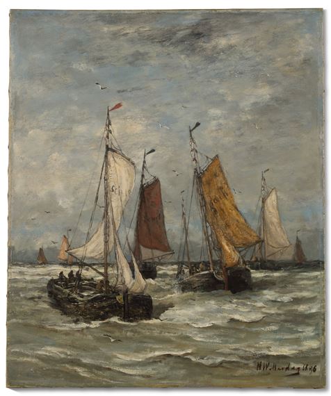 Bomschuiten at sea, Scheveningen by Hendrik Willem Mesdag, 1896