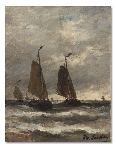 Bomschuiten at sea by Hendrik Willem Mesdag
