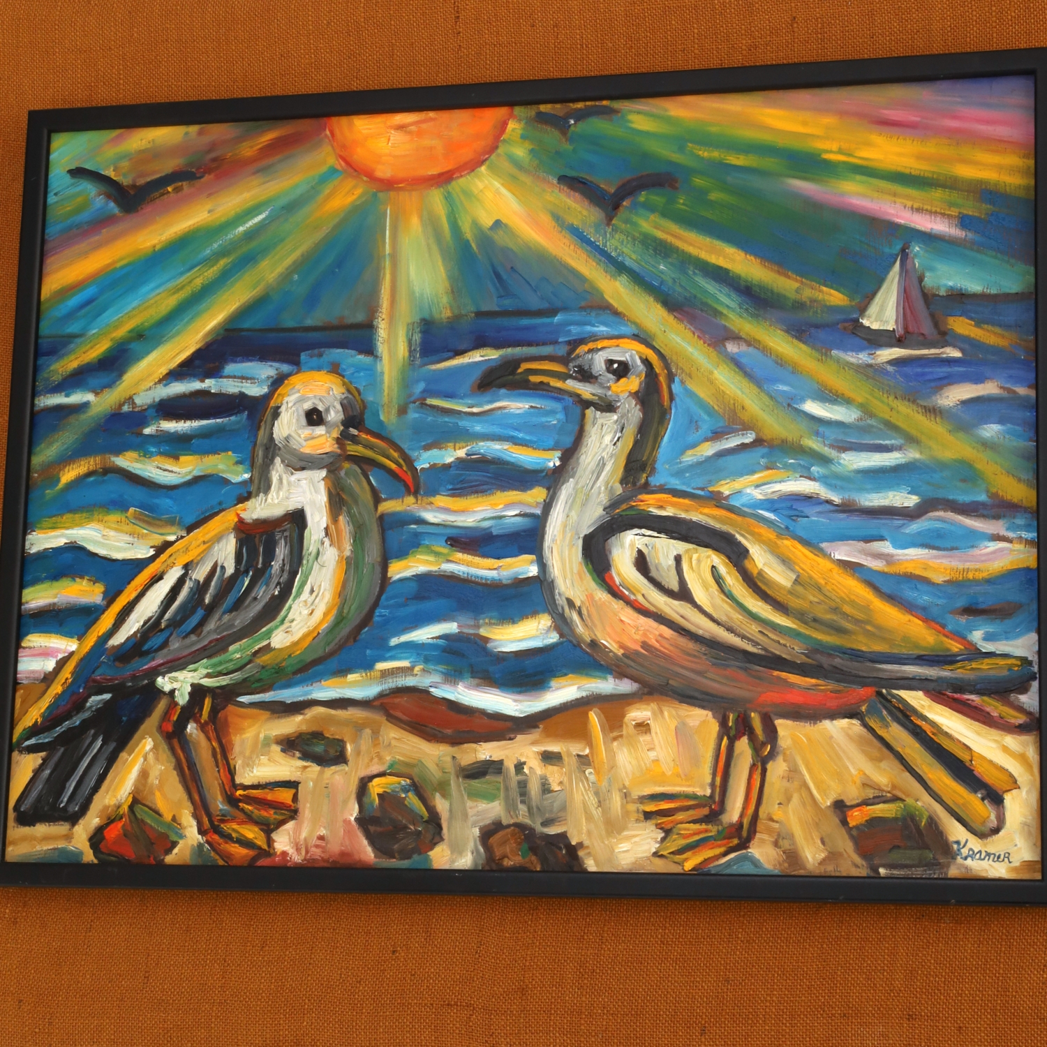 Artwork by Julius Kramer, Seagulls, Made of oil on board