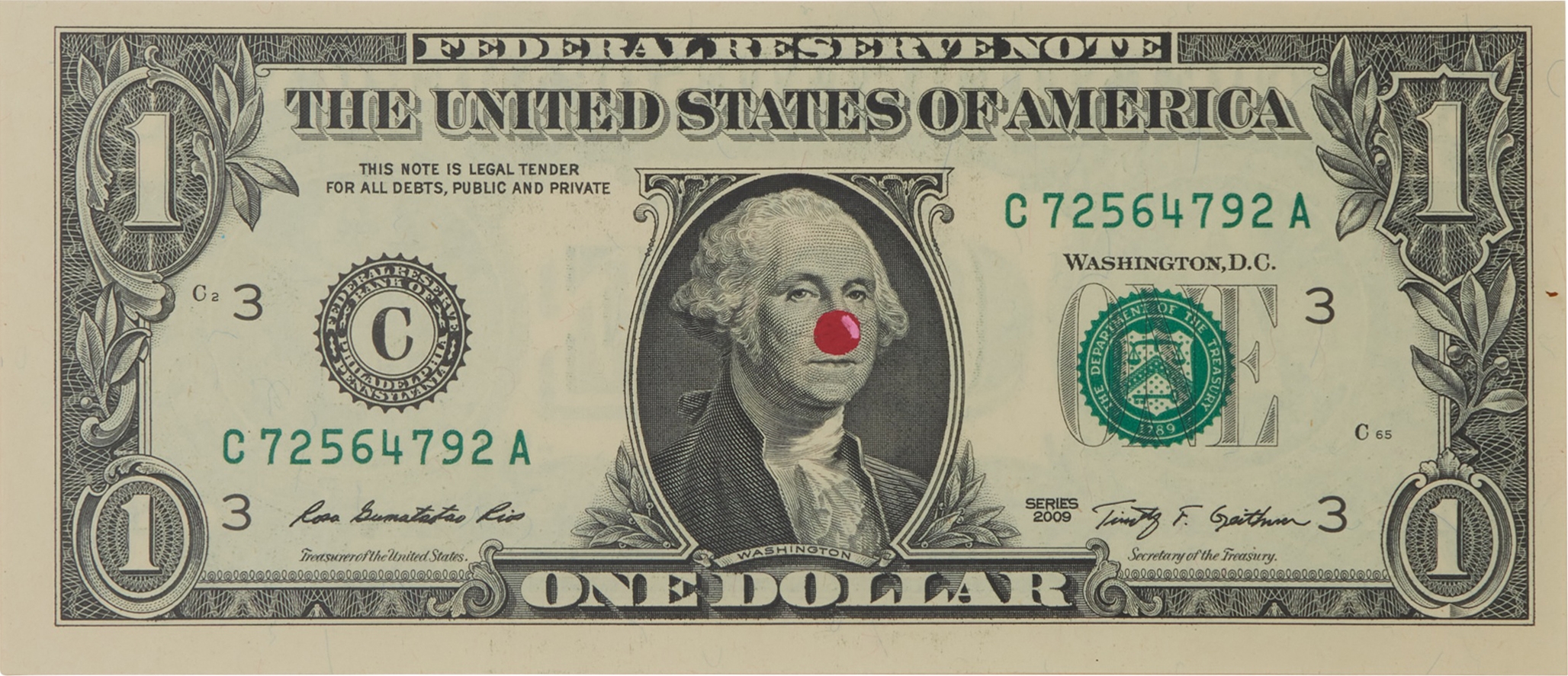 Hans-Peter Feldmann | Dollar Bill with Red Nose | MutualArt