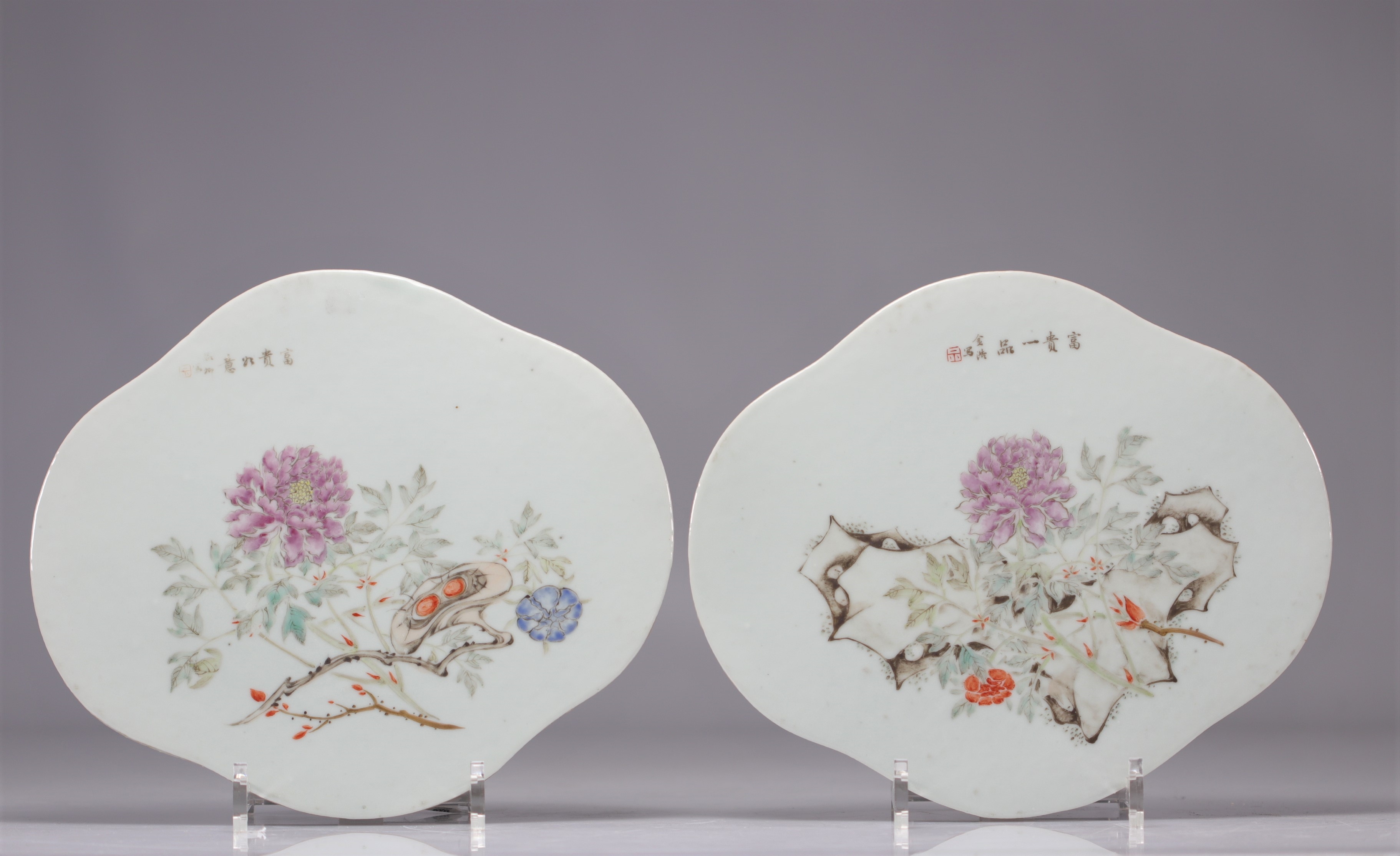 Artwork by Jin Pinqing, (2) JIN Pinqing (1862-1908) Pair of porcelain plates qianjiang cai, Made of porcelain plates