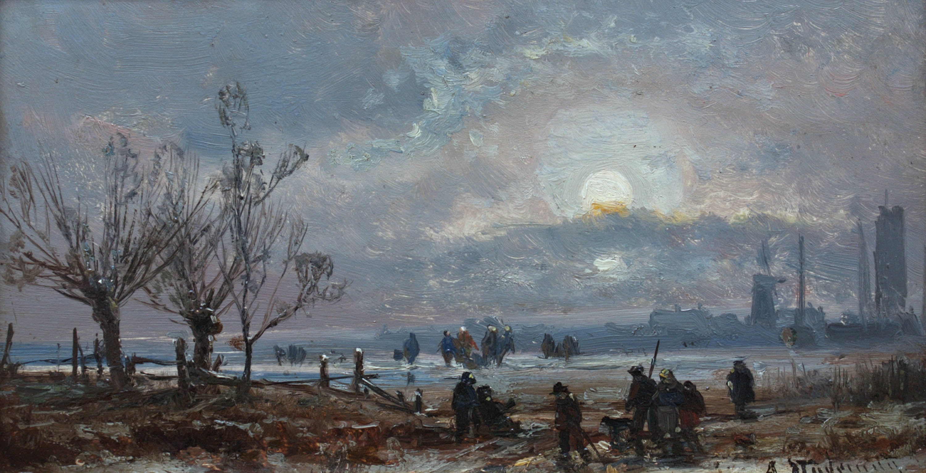 Adolf Stademann | WINTER LANDSCAPE WITH FIGURES ON THE ICE AND A ...
