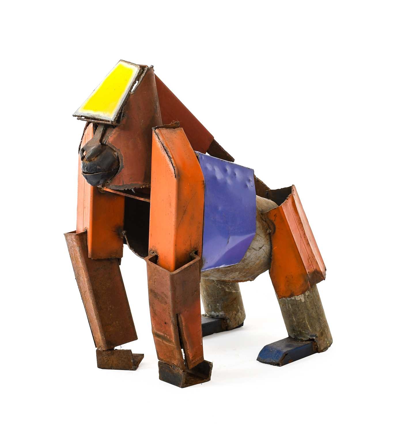 Artwork by Iain Nutting, Gorilla Orange and Blue, Made of Welded steel