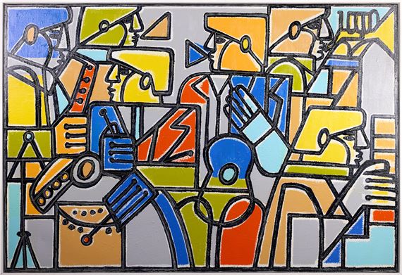 Men Find the Music with Whistles, Drum and Guitar by America Martin