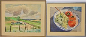 Vier Aquarelle: Landschaft mit Kühen,Meeresküste,Margeriten,Stillleben - Otto Ehrich