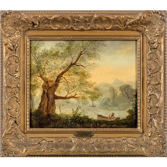 Flusslandschaft mit Weide und Ruderkahn am Ufer - Hermann Brinckmann