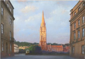 PHILIP BOUCHARD (b. 1952) St. John The Evangelist’s Church, Bath, from Manvers Street. Signed, Oil - Philip Bouchard