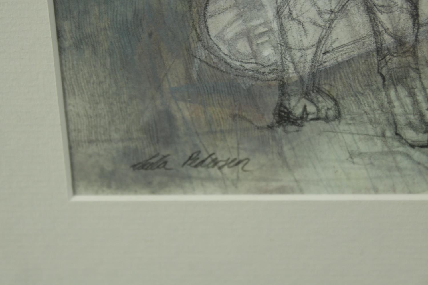 Artwork by Leila Pedersen, Tiger against a classical background, Made of Crayon on paper