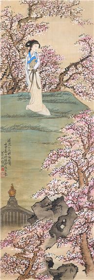 Beauty among Peach Blossoms by Xu Cao, dated 1932