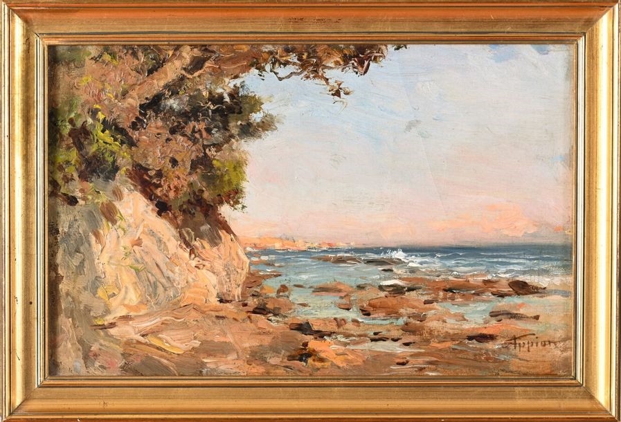 Huile Sur Toile Adolphe Appian (1818-1898) - Tartan Sur La Côte Méditerranéenne - Parfait état
