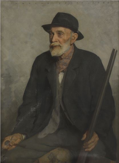 Harold Speed | An elderly man seated holding a pipe and gun (1940 ...
