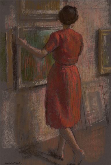 THE RED DRESS, PREPARING FOR THE EXHIBITION by Arthur Ralph Middleton Todd