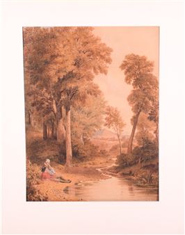 Couple seated by a stream - Francis Stevens