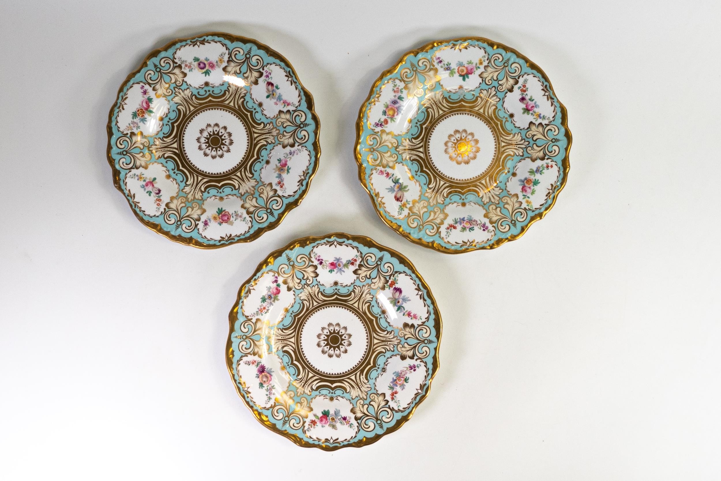 Staffordshire Three x 19th century hand decorated plates, unmarked