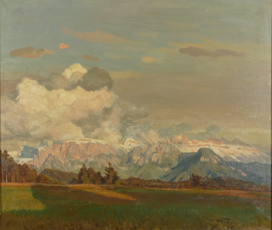 Artwork by Ulderico Giovacchini, VISTA DAL RENON VERSO LE SCILIAR ED IL CATINACCIO, Made of oil on canvas