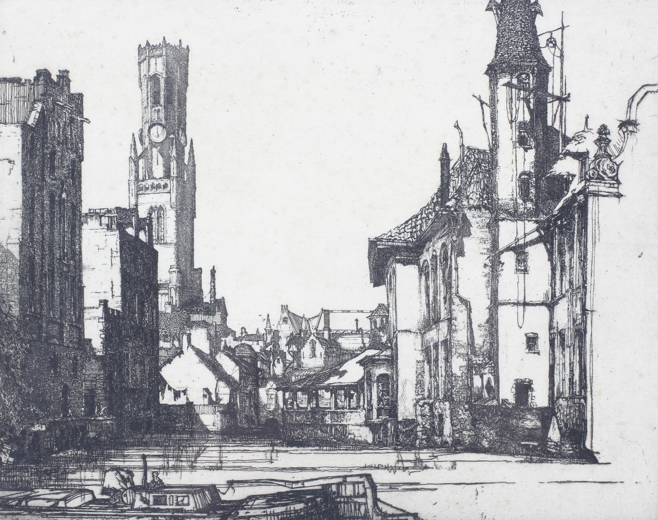 Artwork by William Martin Larkins, Le Quai de Rosaine Bruges, Made of etching