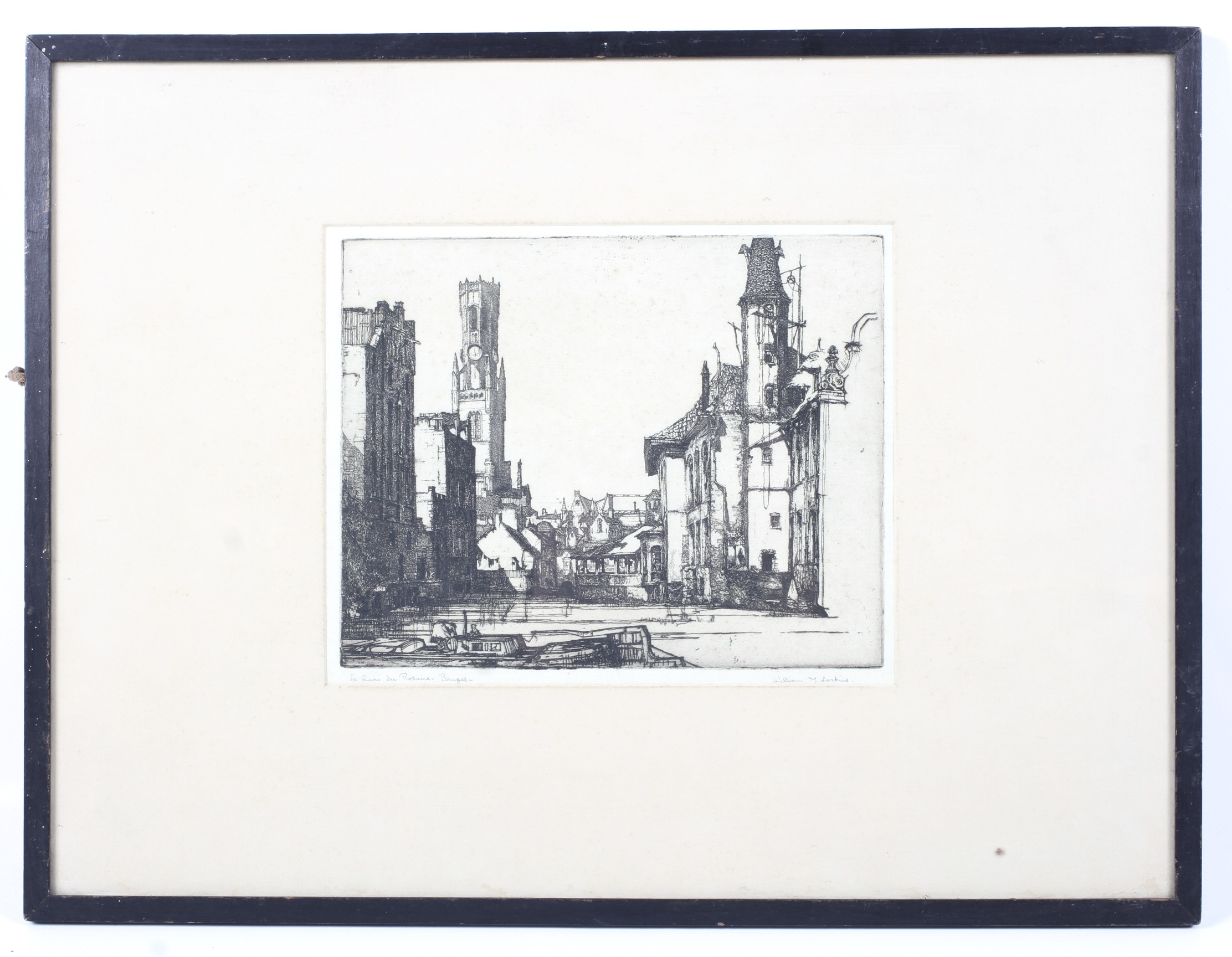 Artwork by William Martin Larkins, Le Quai de Rosaine Bruges, Made of etching