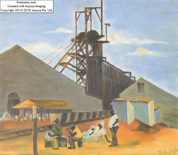 South African mid 20th century -  South African mining scene;  oil on canvas board - Philip Kaplan