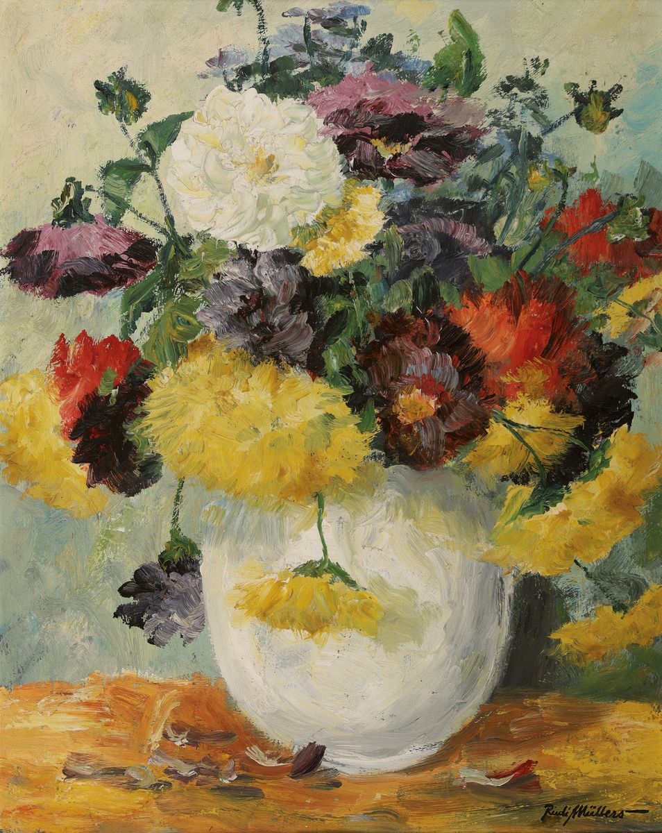 Rudi Müllers | Still life with flowers in a bright vase | MutualArt