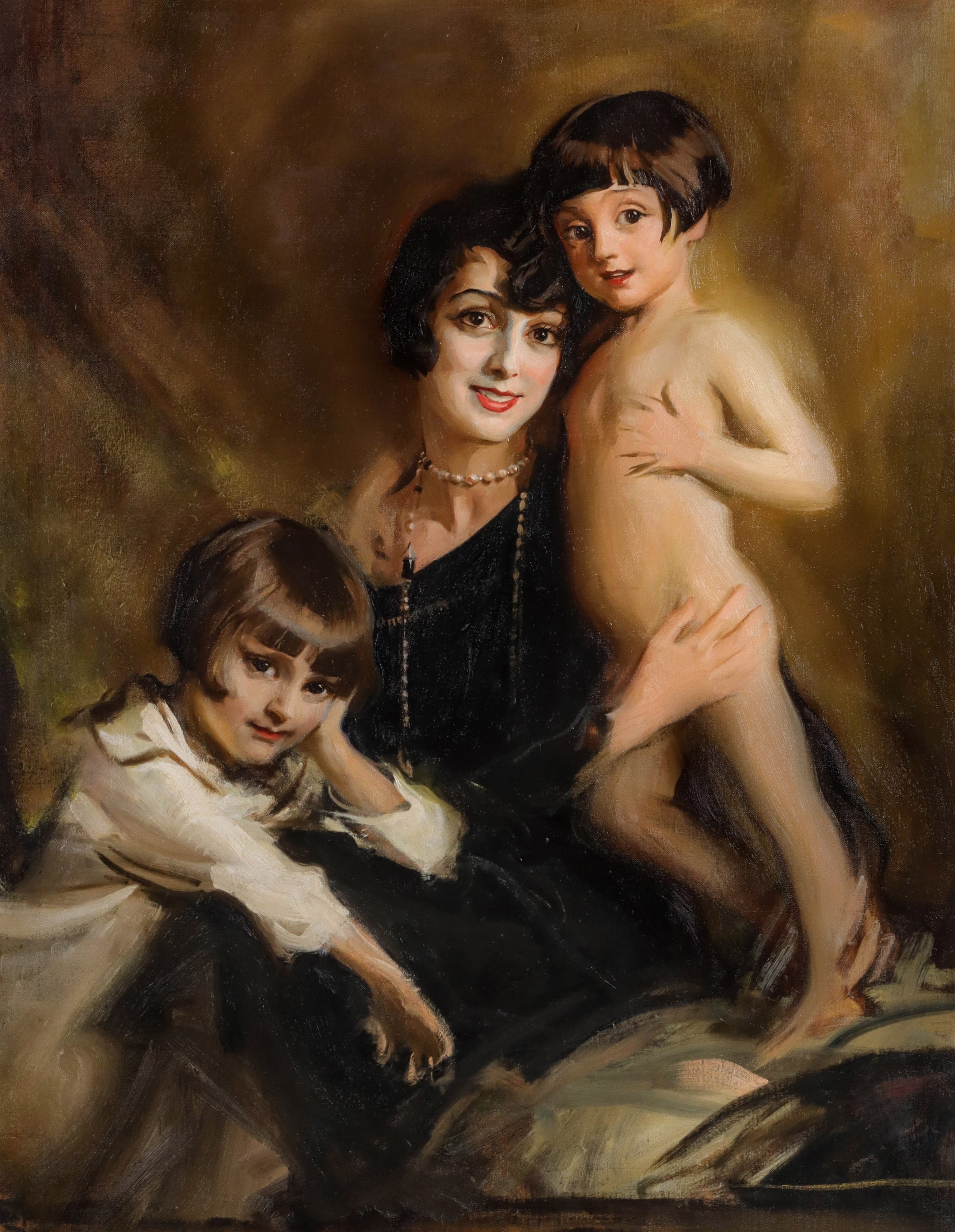 Portrait of Wanda Styka with Sons Andrzej and Juliusz by Tadé Styka, 1928