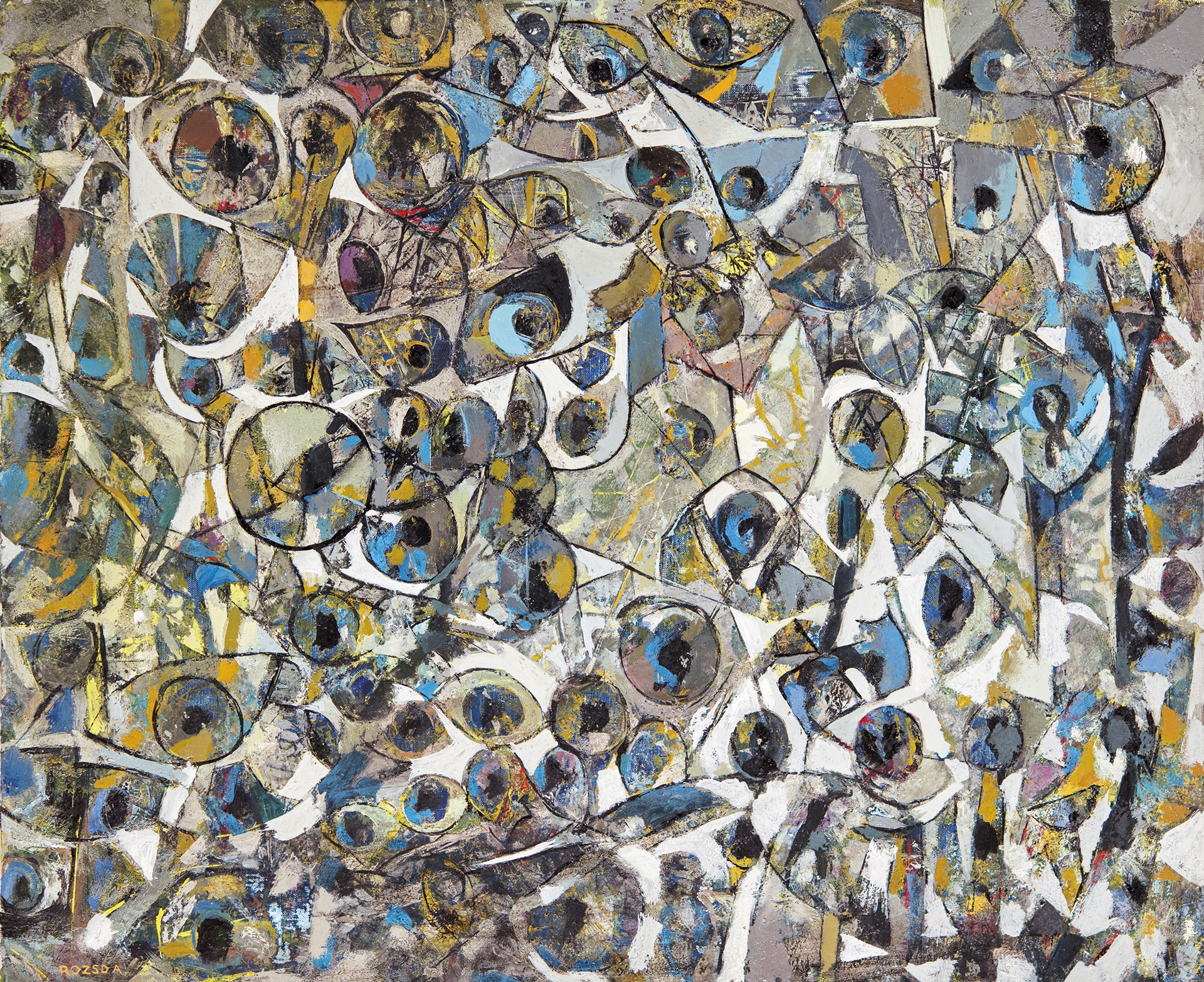 Artwork by Endre Rozsda, Eyes – And first Day has come (Genesis. And there was a Day. Et il y eut un premier jour), Made of Oil on canvas