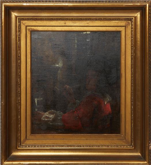 Man Smoking Pipe in Tavern, by Claus Meyer, 1886