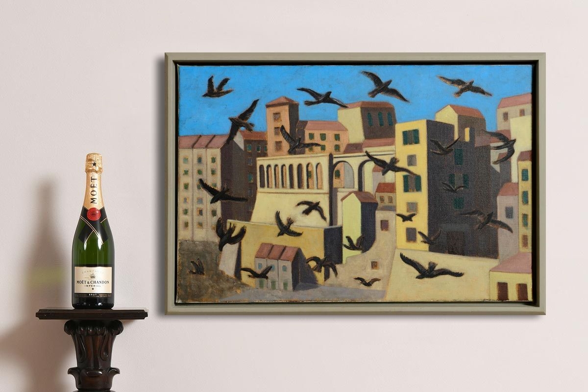 Artwork by Stephen McKenna, Pitigliano with Birds (2005), Made of oil on canvas