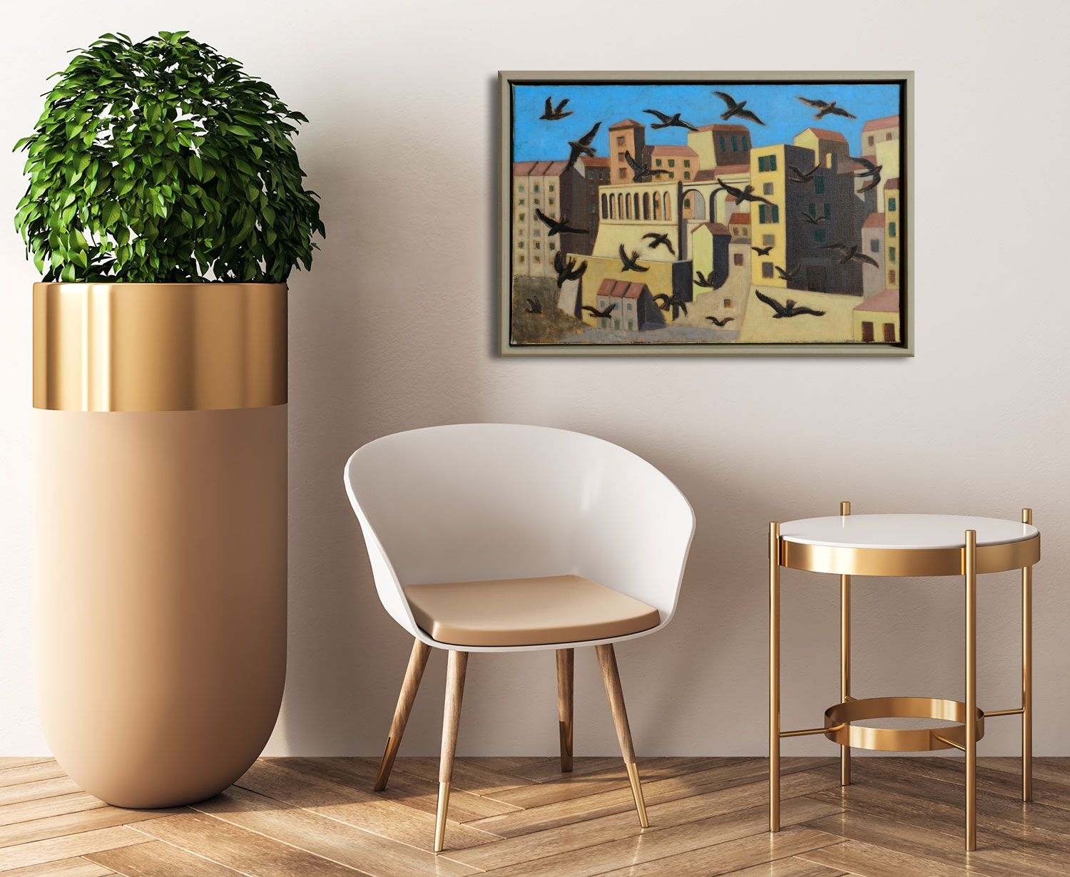 Artwork by Stephen McKenna, Pitigliano with Birds (2005), Made of oil on canvas
