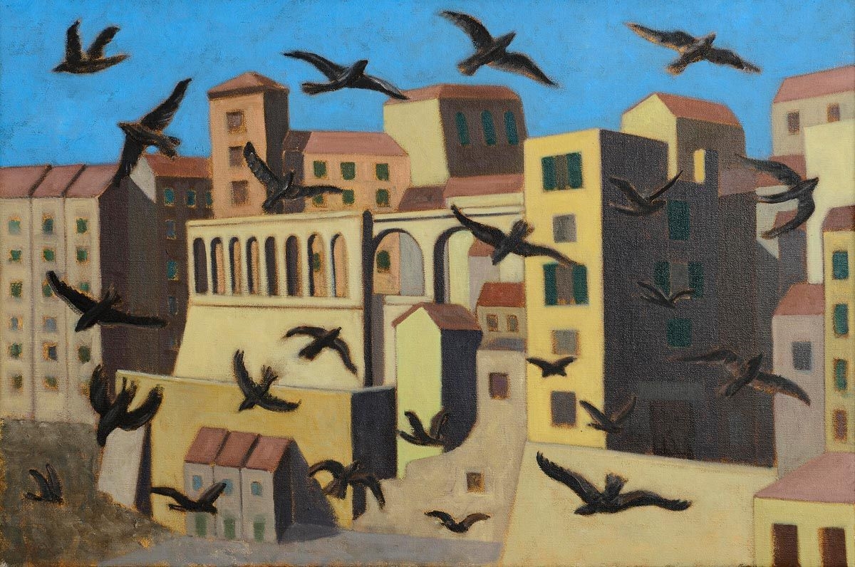 Artwork by Stephen McKenna, Pitigliano with Birds (2005), Made of oil on canvas