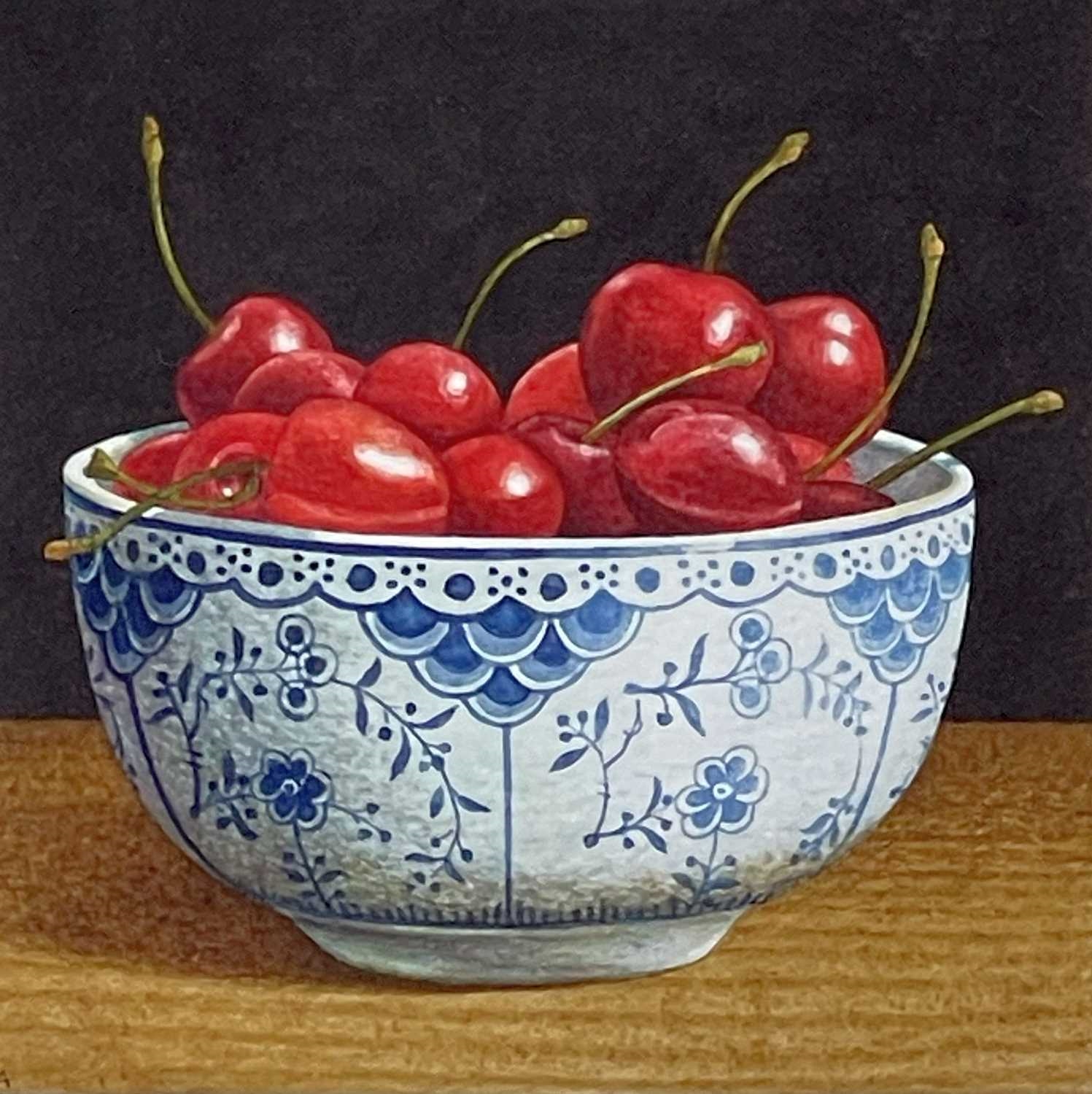 Artwork by Nigel Ashcroft, bowl of cherries, Made of watercolour