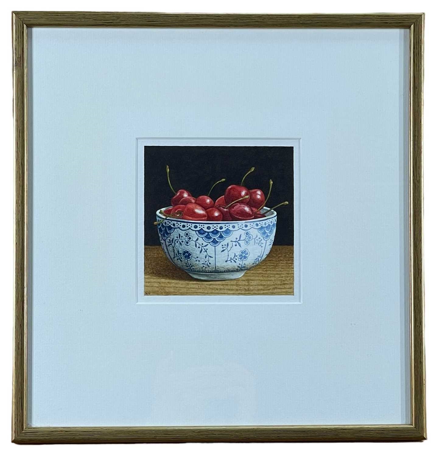 Artwork by Nigel Ashcroft, bowl of cherries, Made of watercolour