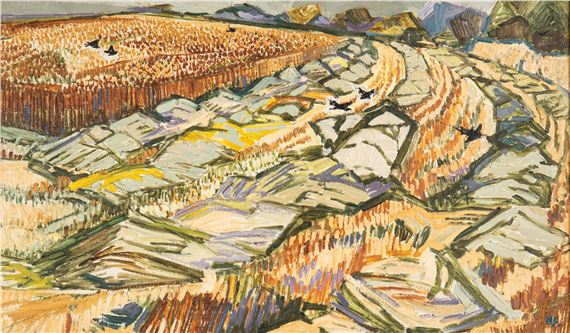 HARVEST ON THE CAUSSE by Hugh Cronyn, Painted circa 1980
