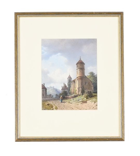 Artwork by Eugène Edouard Soulès, FIGURE IN A LANDSCAPE WITH A CHATEAU, Made of Watercolour