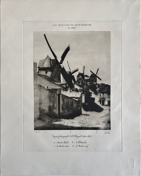 Artwork by Hippolyte Bayard, The windmills of Montmartre, 1842, Made of heliogravure