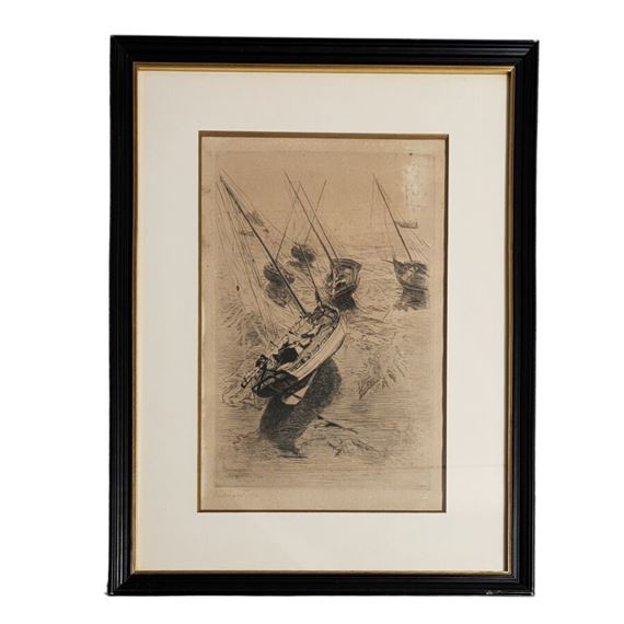 BARQUES SUR LA GRÈVE by René Pinard, 1914